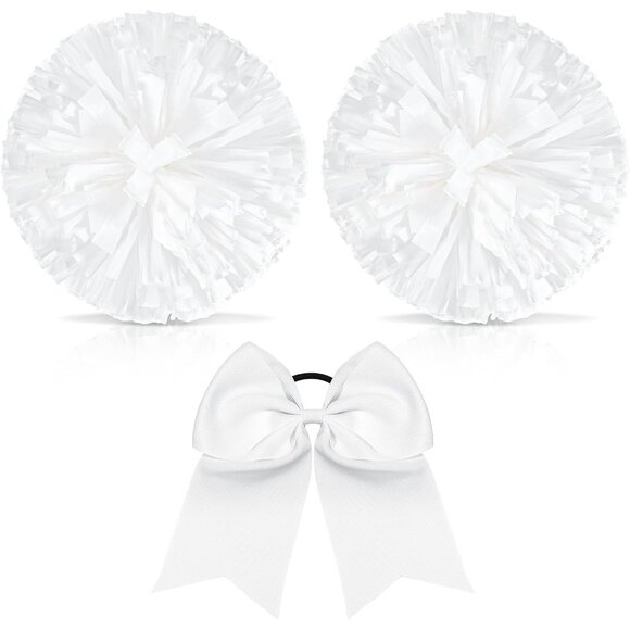 Other - 3 Pcs Cheerleading Pom Poms and Large Cheerleader Hair Bow Metallic Cheer Suppli